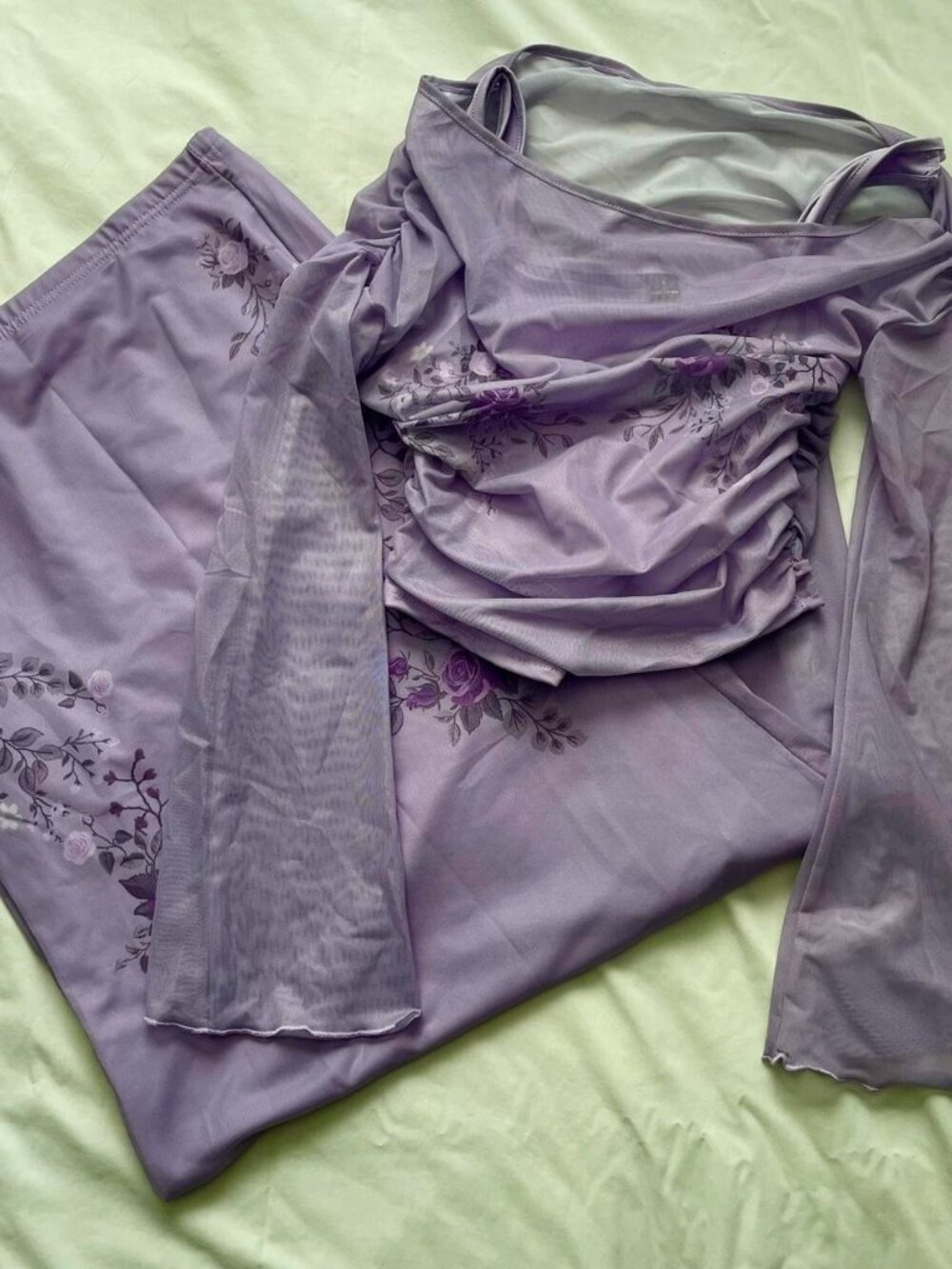 SHEIN Purple Floral Print T-Shirt Paired With Slim Fit Maxi Skirt 2-Piece Set